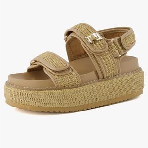 Cushionaire Raffia Platform Sandals Size 10